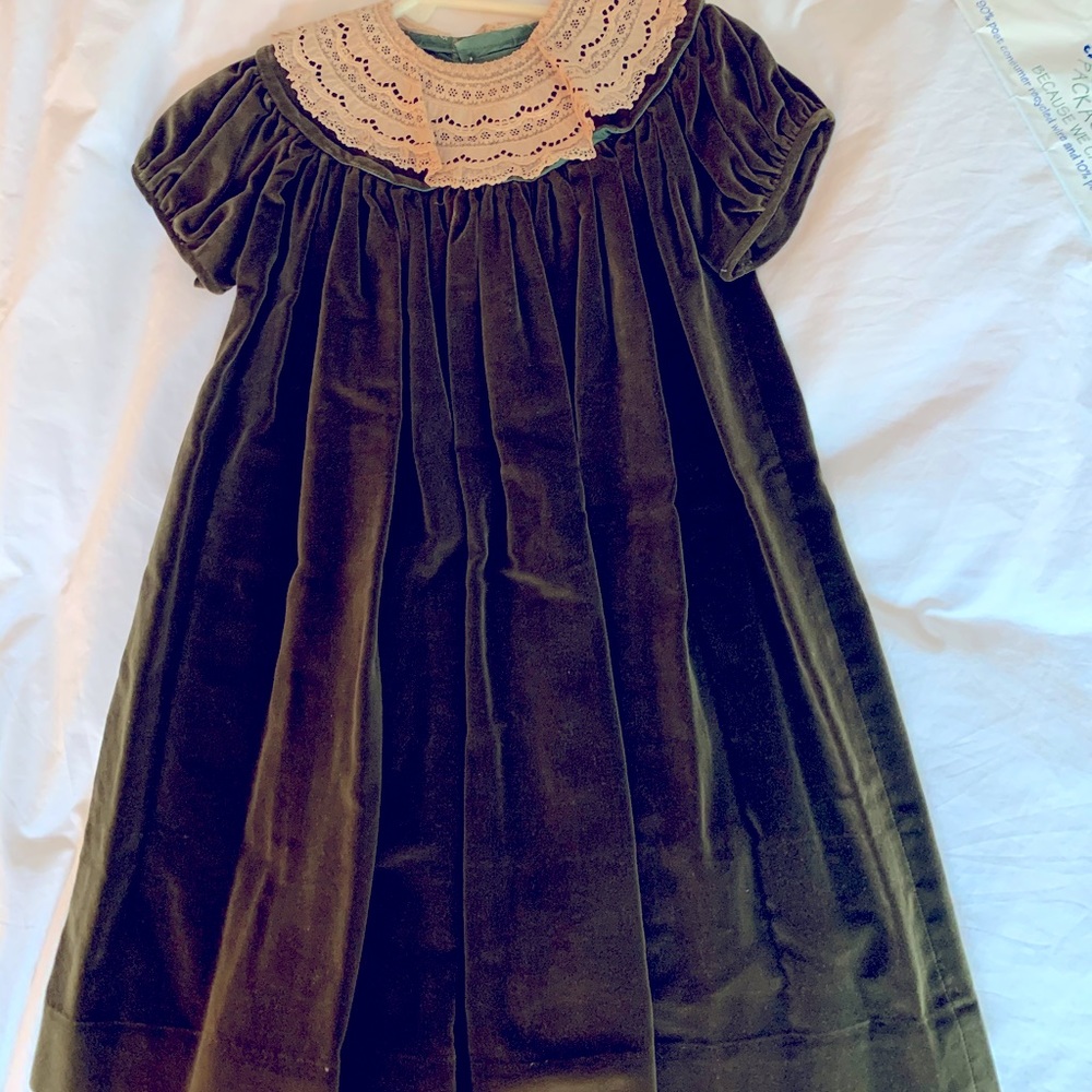 Vintage girls green velvet holiday dress